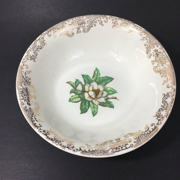 Stetson Serving Bowl Camille Pattern White Flower Gold Filigree 22 KT Gold VTG - Picture 2 of 8